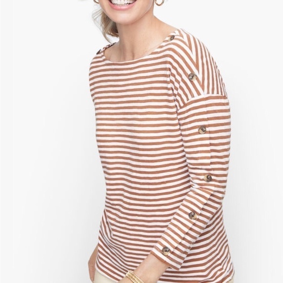 NWT Talbots 1XP Breton Bateau Top Striped Buttons - Picture 1 of 10